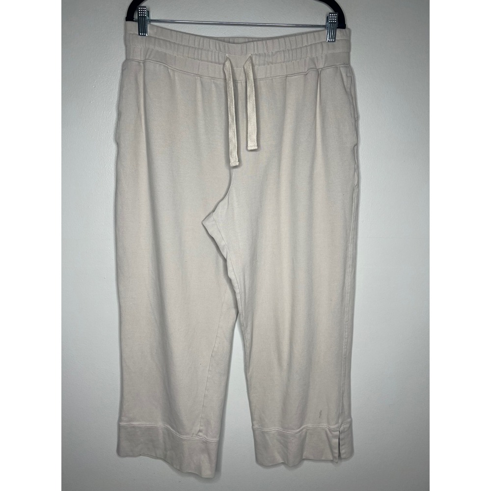 Pact Organic Cotton Cropped Wide Leg Sweatpants Beige Drawstring Pockets XL